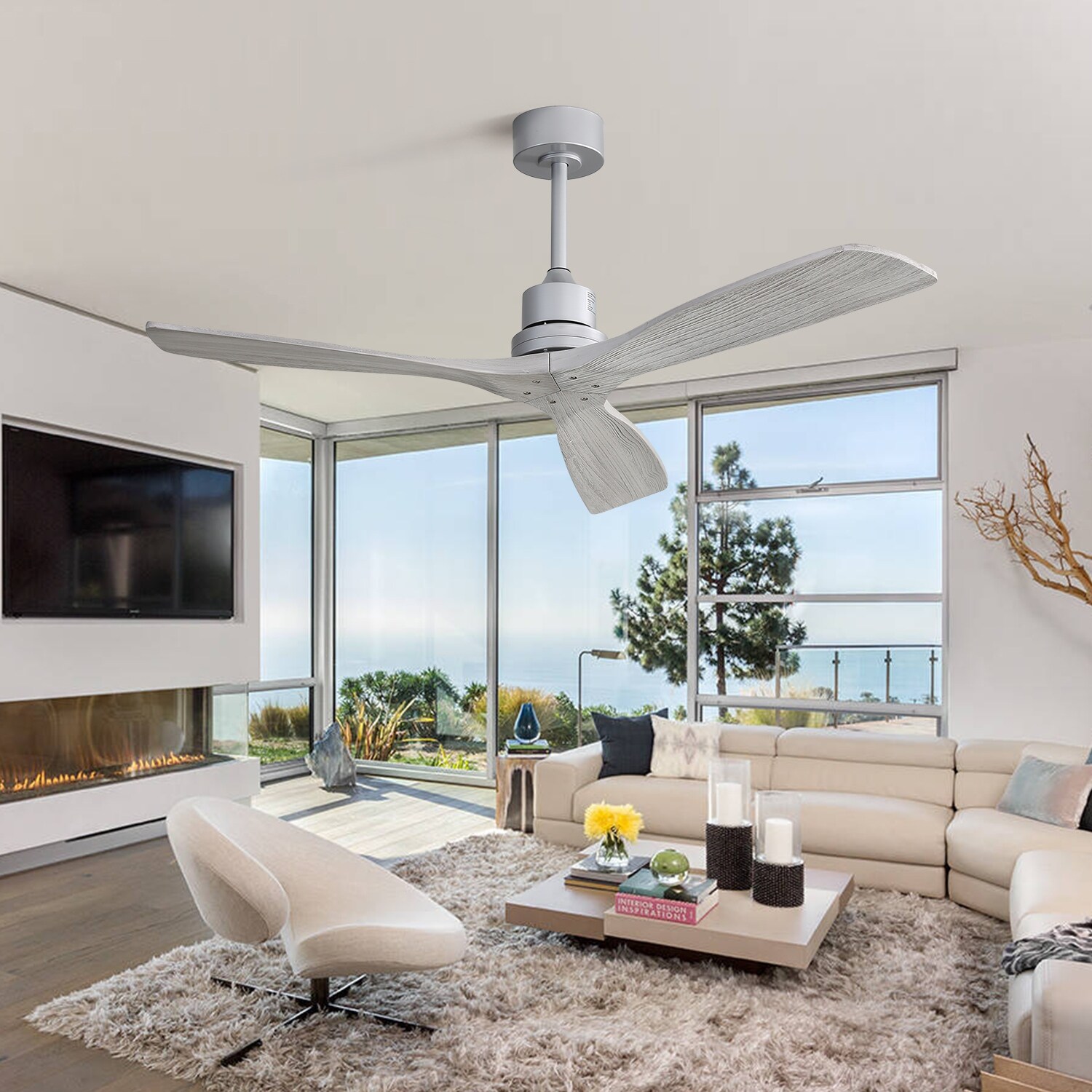 Wood Blade Ceiling Fans Without Lights, Reversible Blade